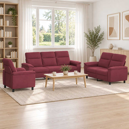 Sofa Sæt 3 pcs Vinrød Stof