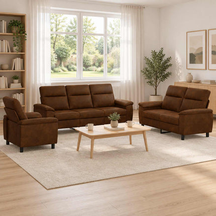 Sofa Sæt 3 pcs Brun Faux Suede Læder