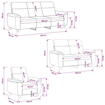 Sofa Sæt 3 pcs Brun Faux Suede Læder