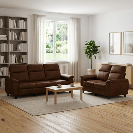 Sofa Sæt 2 pcs Brun Faux Suede Læder