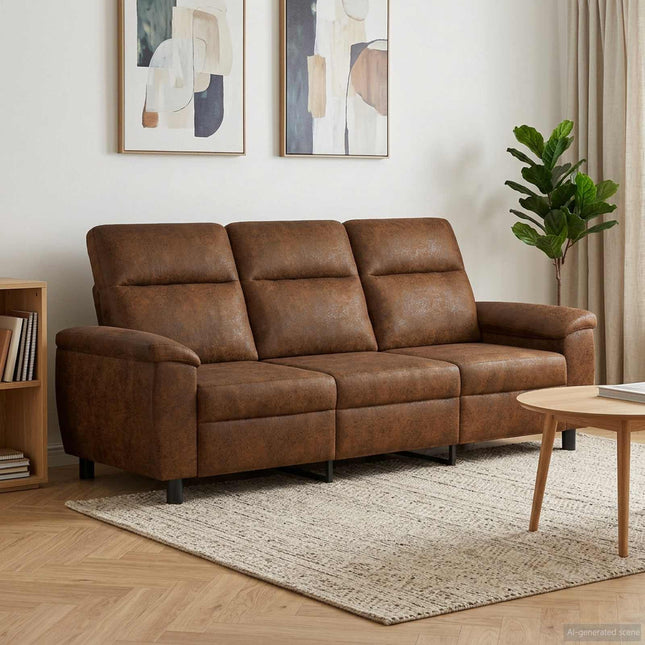 Sofa Brun 214 x 90 x 95 cm Faux Suede Læder