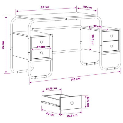 Skrivebord med opbevaring Egetræ 145 x 50 x 75 cm