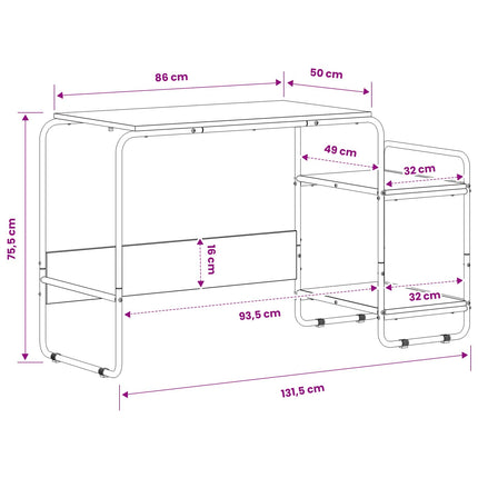 Skrivebord med opbevaring Grå Sonoma 131,5 x 50 x 75,5 cm