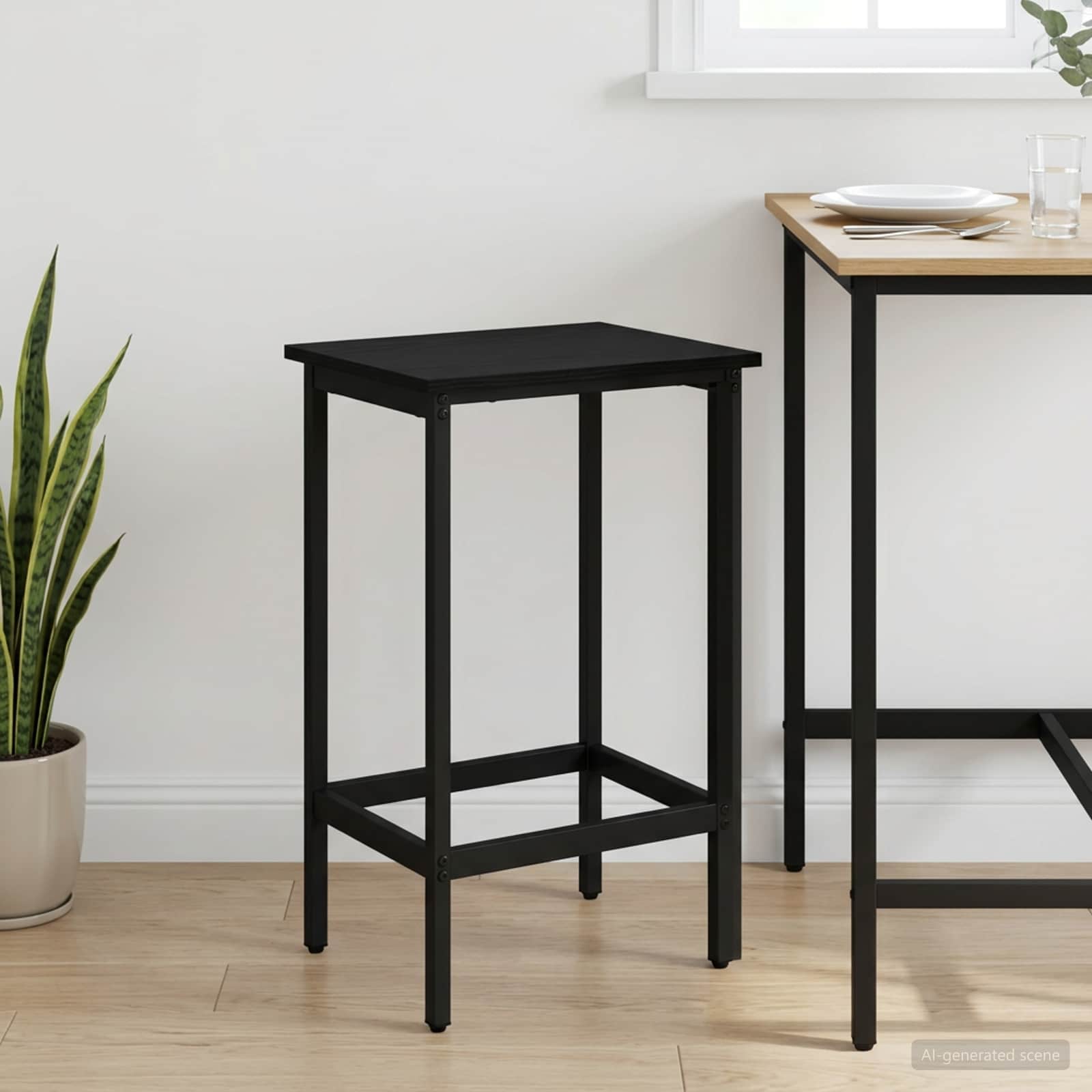 Barbænk Sort eg 40 x 32 x 64 cm Konstrueret træ billede