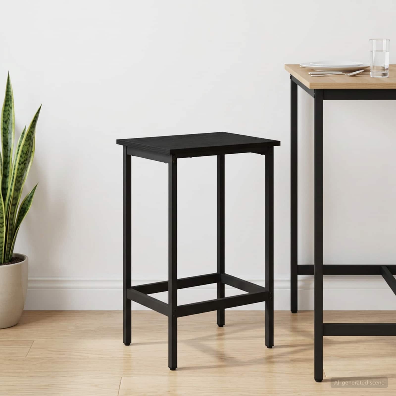 Barbænk Sort eg 40 x 32 x 74 cm Konstrueret træ billede