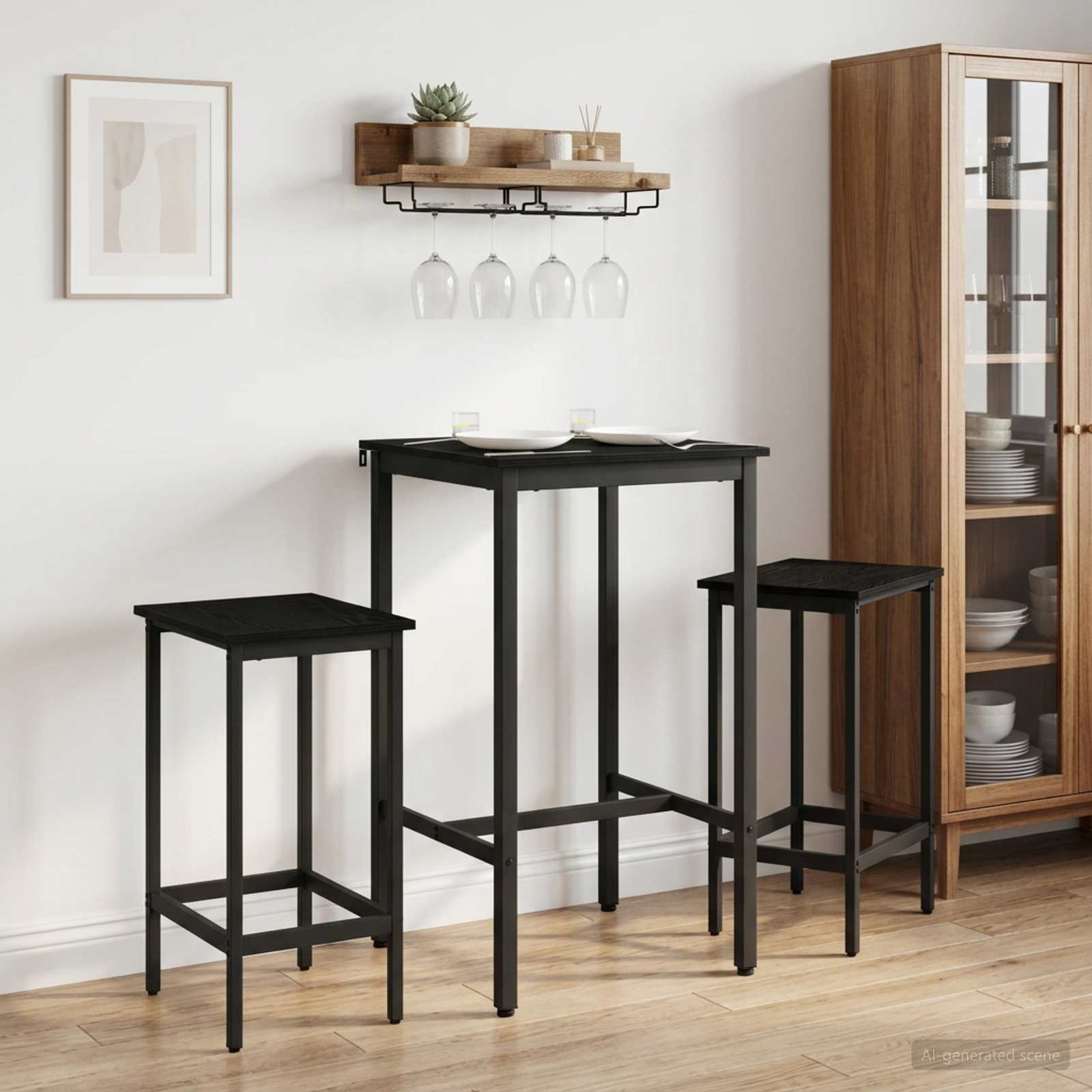 Barbænk 2 stk. Sort eg 40 x 32 x 74 cm Konstrueret træ billede