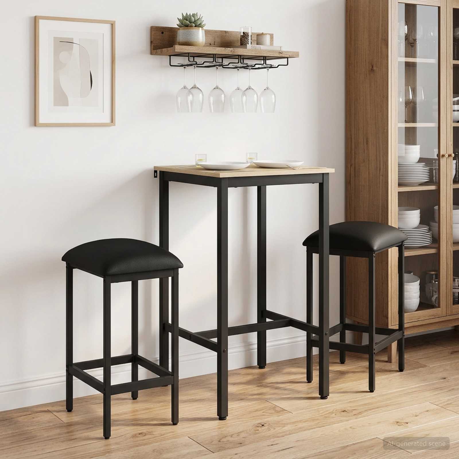 Barbænk 2 stk. Sort 40 x 32 x 64 cm Konstrueret træ billede