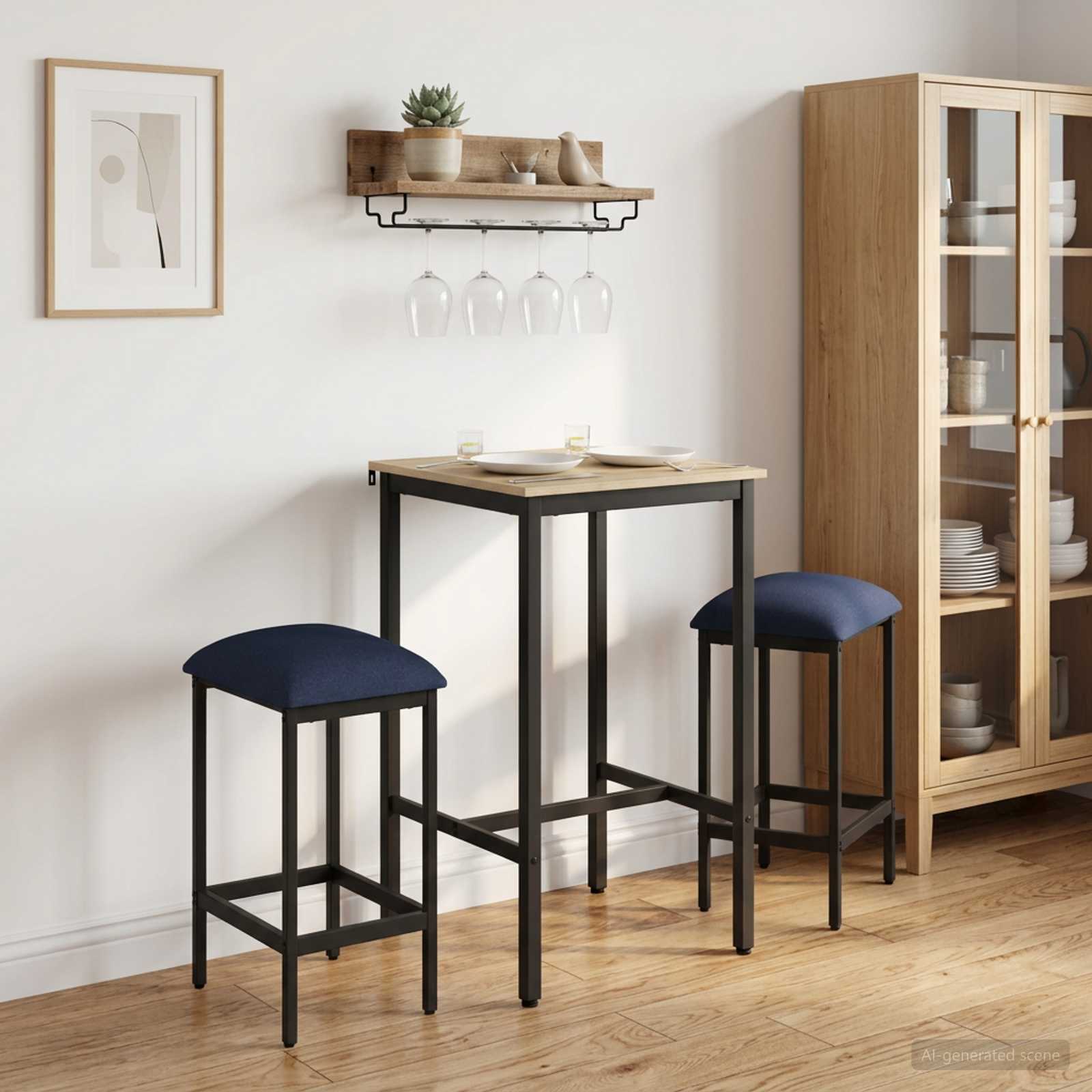 Barbænk 2 stk. Blå 40 x 32 x 64 cm Konstrueret træ billede