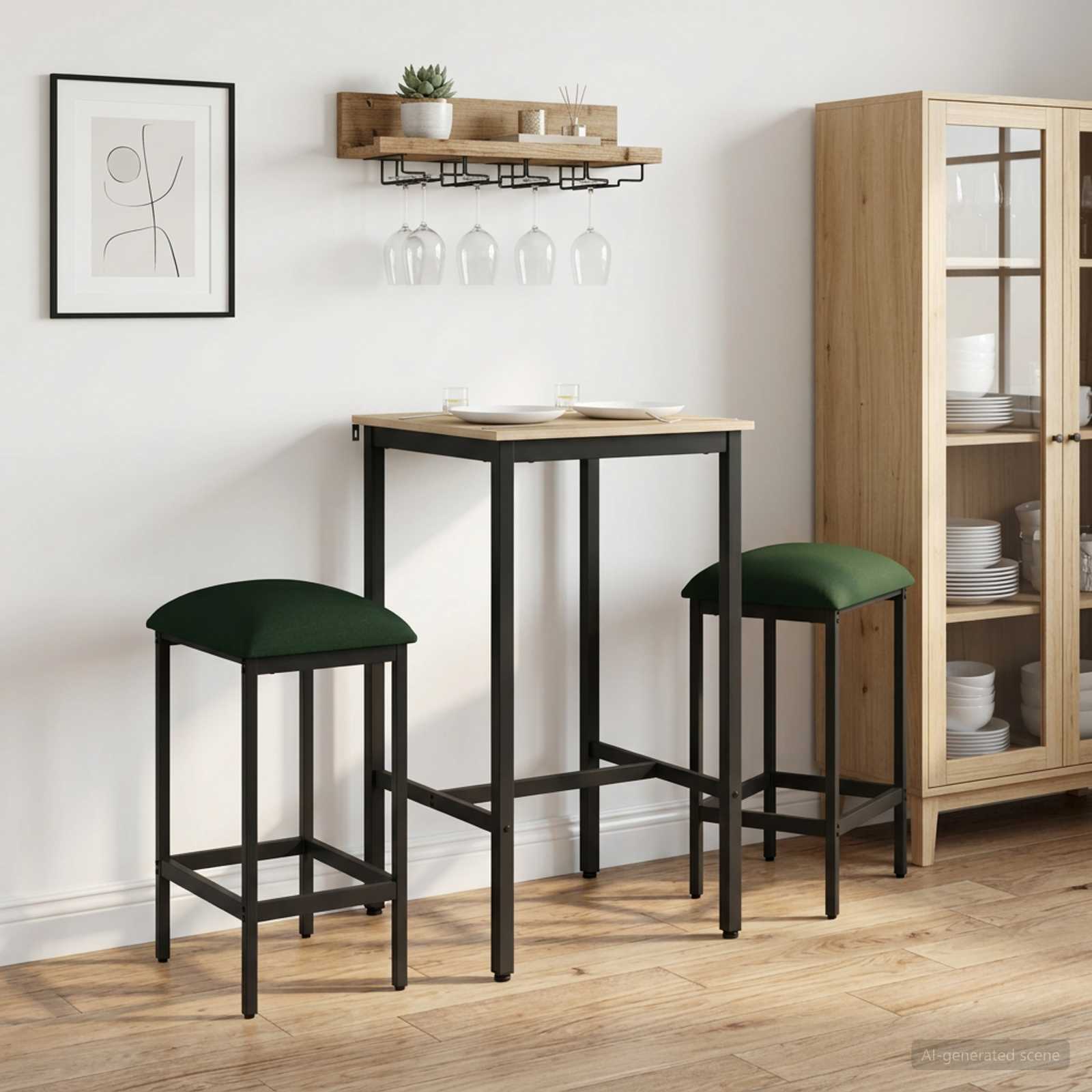 Barbænk 2 stk. Mørkegrøn 40 x 32 x 74 cm Konstrueret træ billede