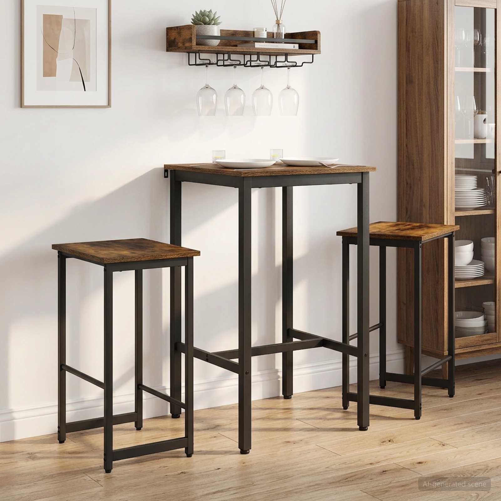 Barbænk 2 stk. Røget eg 40 x 32 x 64 cm Konstrueret træ billede