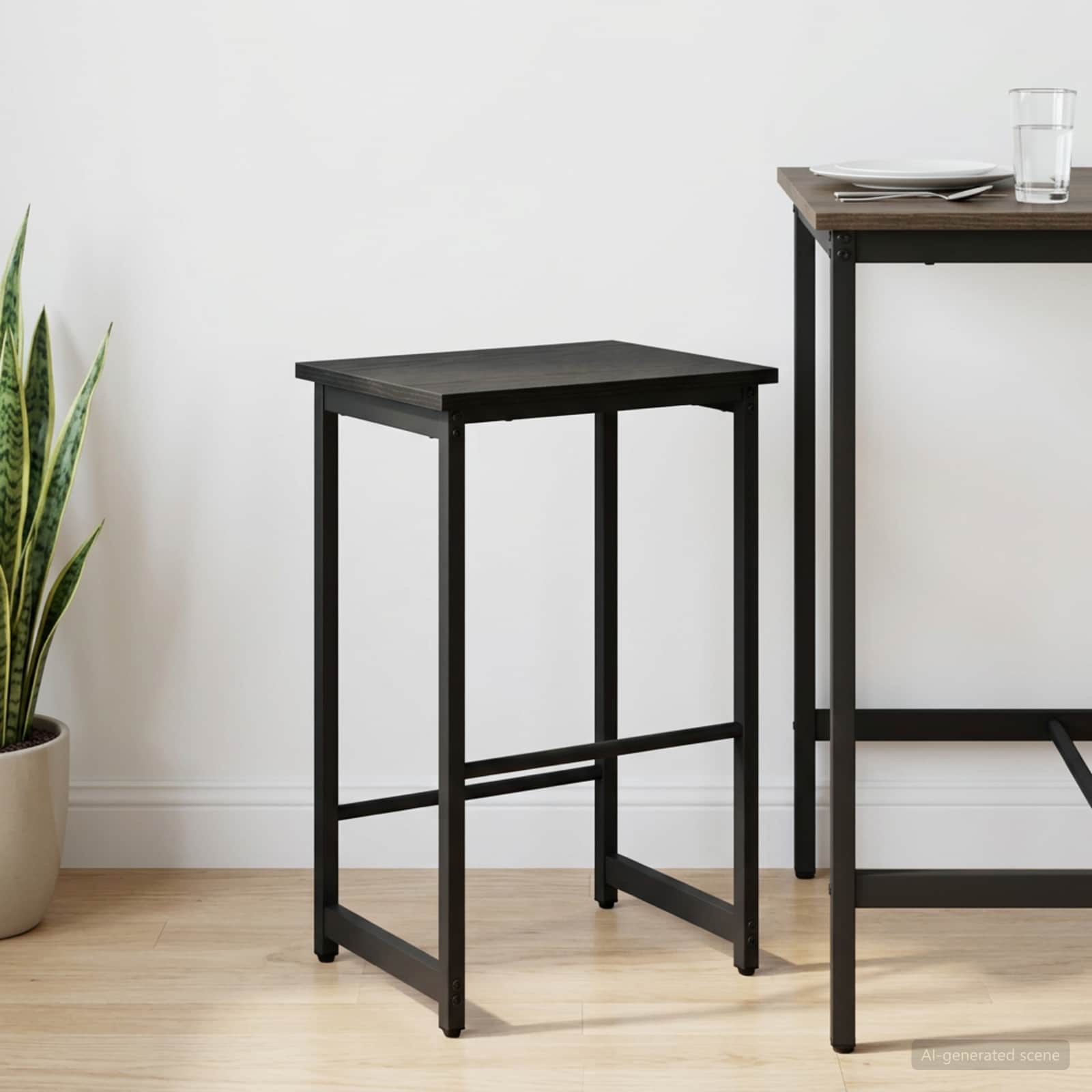 Barbænk Sort eg 40 x 32 x 74 cm Konstrueret træ billede