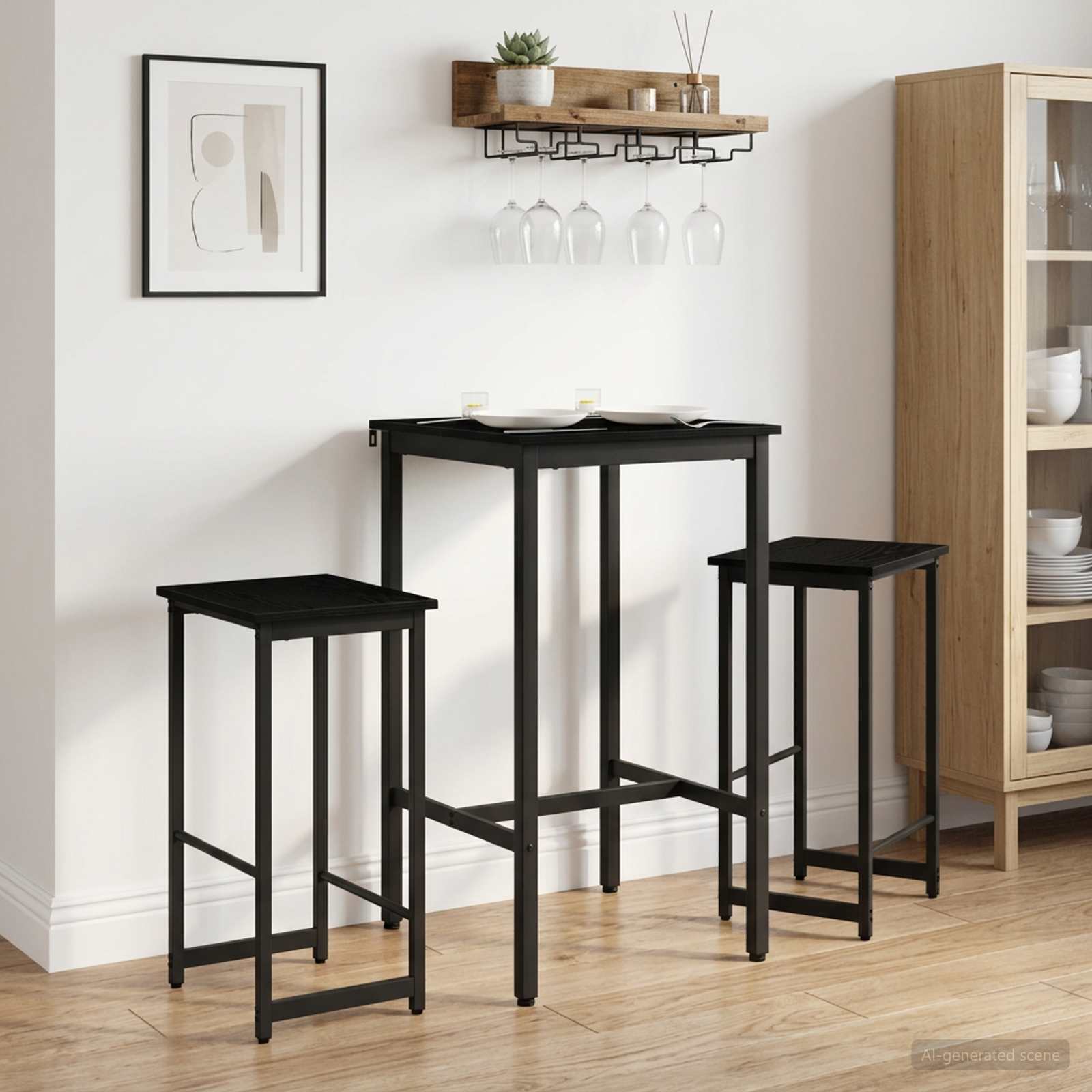 Barbænk 2 stk. Sort eg 40 x 32 x 74 cm Konstrueret træ billede