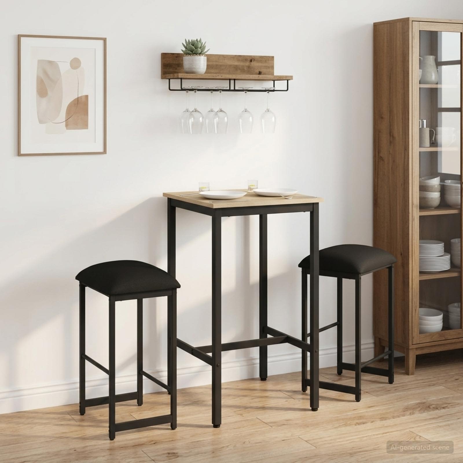 Barbænk 2 stk. Sort 40 x 32 x 64 cm Konstrueret træ billede