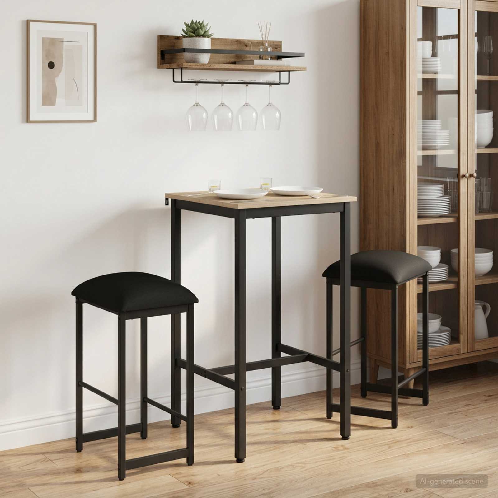 Barbænk 2 stk. Sort 40 x 32 x 74 cm Konstrueret træ billede