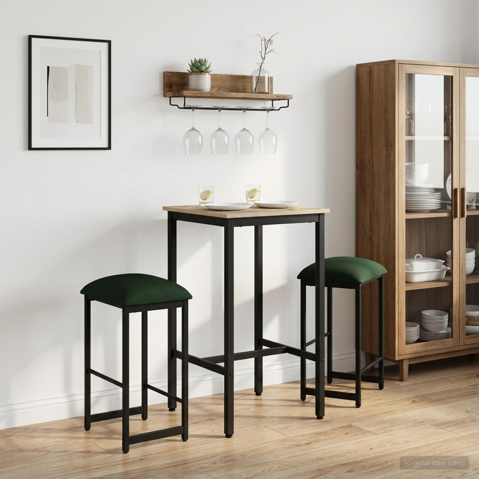 Barbænk 2 stk. Mørkegrøn 40 x 32 x 74 cm Konstrueret træ billede
