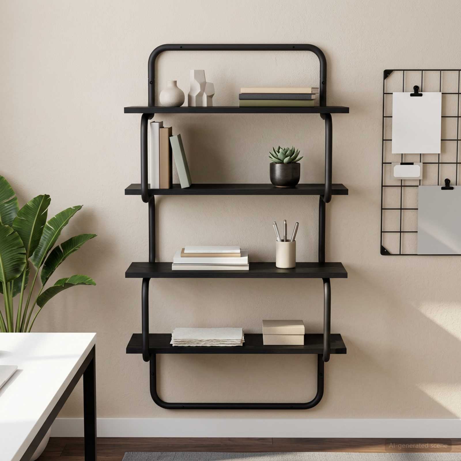 vidaXL 4-lags væghylde Sort eg 60 x 24,5 x 104 cm Konstrueret træ