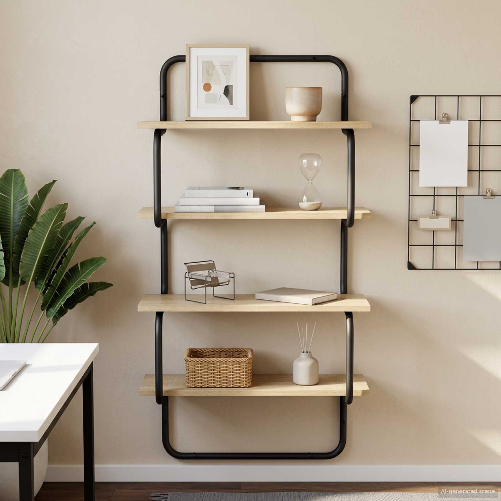vidaXL 4-lags væghylde Sonoma-eg 60 x 24,5 x 104 cm Konstrueret træ