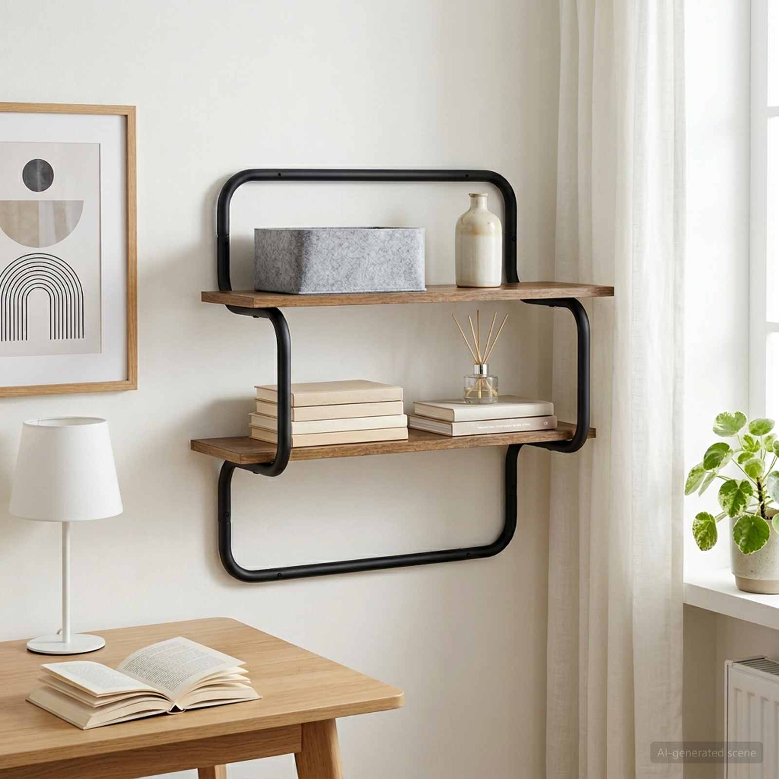 vidaXL 2-lags væghylde Røget eg 80 x 24,5 x 61 cm Konstrueret træ