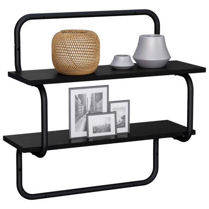 Væghylde i 2 niveauer Sort eg 40 x 24,5 x 61 cm Konstrueret træ