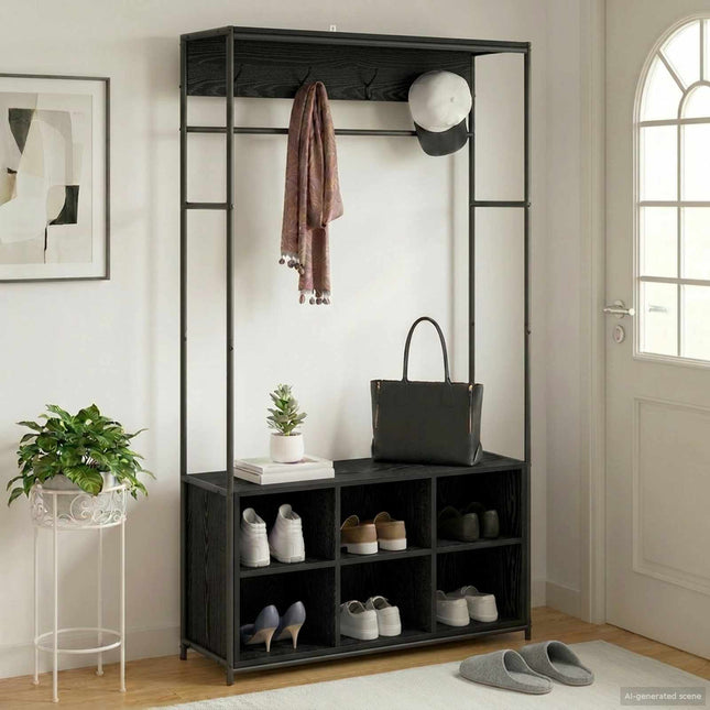 Knagerække med sko bænk Sort eg 100 x 32 x 180,5 cm