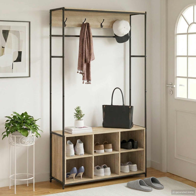 Knagerække med sko bænk Sonoma-eg 100 x 32 x 180,5 cm
