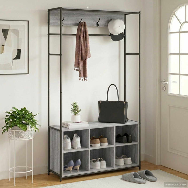 Knagerække med sko bænk Grå Sonoma 100 x 32 x 180,5 cm