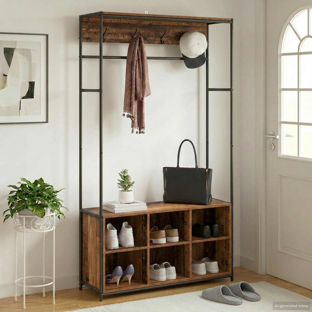 Knagerække med sko bænk Gammelt træ 100 x 32 x 180,5 cm