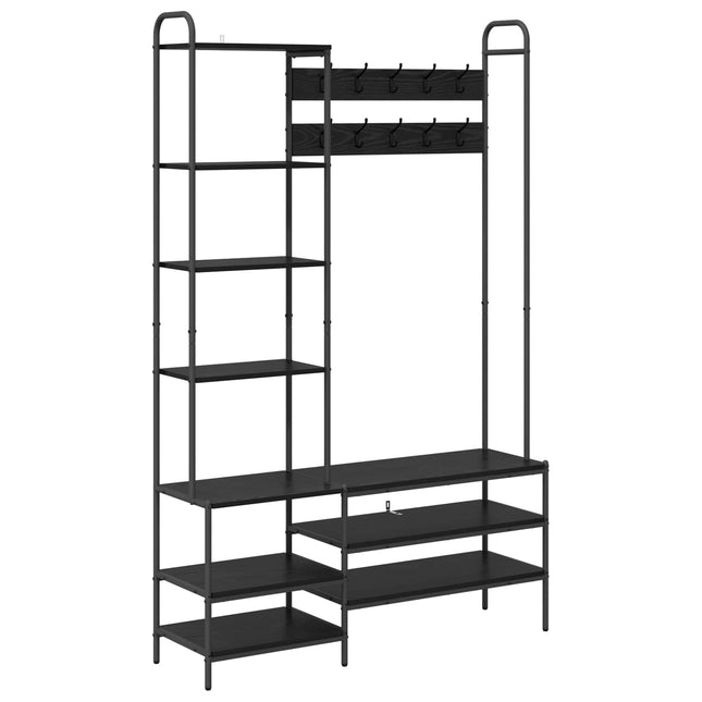 Knagerække med sko bænk Sort eg 120,5 x 34 x 190 cm