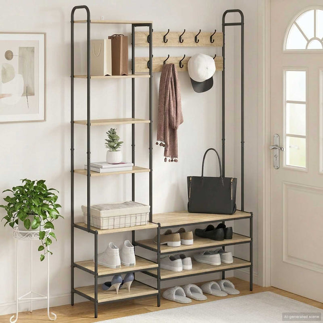 Knagerække med sko bænk Sonoma-eg 120,5 x 34 x 190 cm