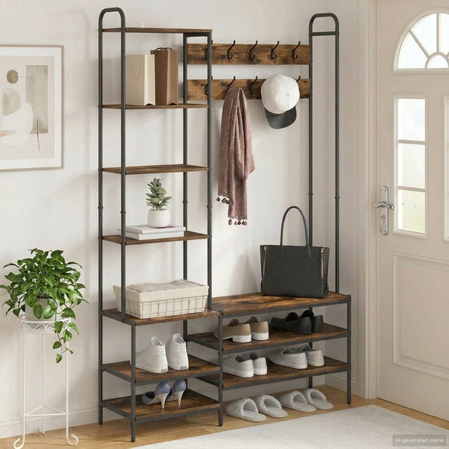 Knagerække med sko bænk Røget eg 120,5 x 34 x 190 cm