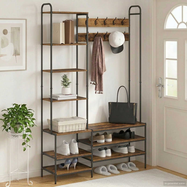 Knagerække med sko bænk Gammelt træ 120,5 x 34 x 190 cm
