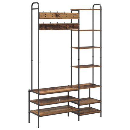 Knagerække med sko bænk Gammelt træ 120,5 x 34 x 190 cm
