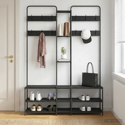 Knagerække med sko bænk Sort eg 143 x 30 x 199,5 cm