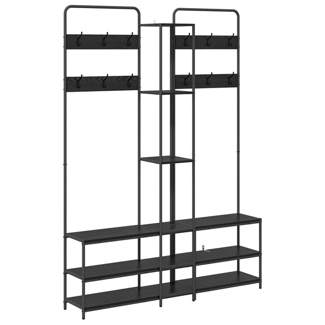 Knagerække med sko bænk Sort eg 143 x 30 x 199,5 cm