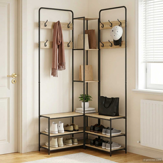 Knagerække med sko bænk Sonoma-eg 143 x 30 x 199,5 cm