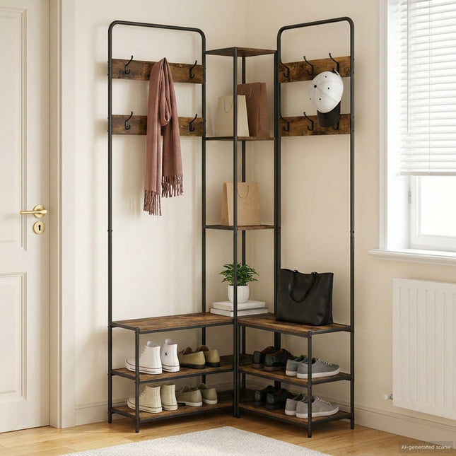 Knagerække med sko bænk Røget eg 143 x 30 x 199,5 cm