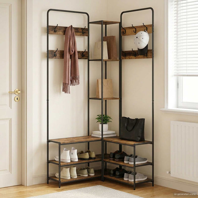 Knagerække med sko bænk Gammelt træ 143 x 30 x 199,5 cm