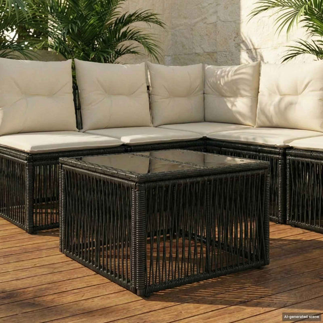 Havemøbel Bord Sort 55 x 55 x 37 cm PE Rattan og Glas