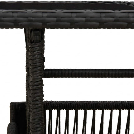 Havemøbel Bord Sort 100 x 55 x 37 cm PE Rattan og Glas