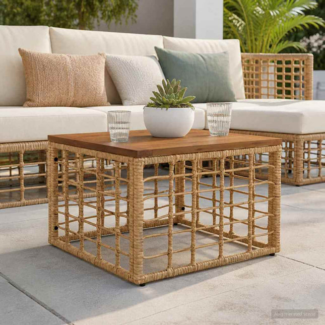 Havemøbel Bord Naturfarvet 55 x 55 x 37 cm PE Rattan og Glas