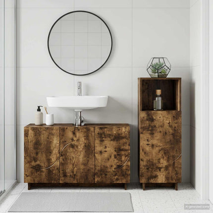 Badeværelsesskabsæt 2 stk. Røget eg Konstrueret træ