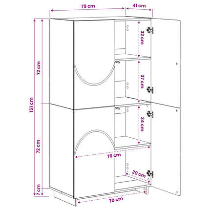 Highboard Sort 79 x 41 x 151 cm Konstrueret træ