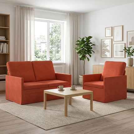 Sofa Sæt 2 pcs Rød orange Velourstof