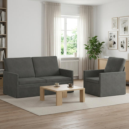 Sofa Sæt 2 pcs Mørkegrå Velourstof