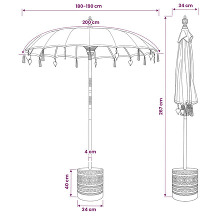 Balinesisk parasol med fod Rund 190 x 190 x 295 cm