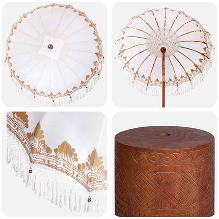 Balinesisk parasol med base 2 stk. Cremefarvet