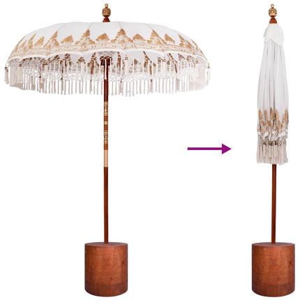 Balinesisk parasol med base 2 stk. Cremefarvet