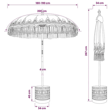 Balinesisk parasol med base 2 stk. Cremefarvet