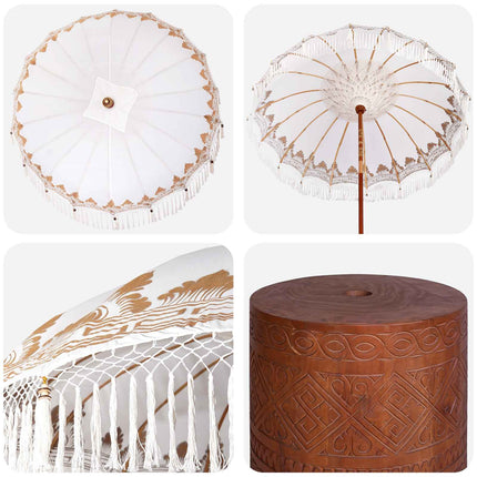 Balinesisk parasol med base Creme og Brun Ø 210-220 cm