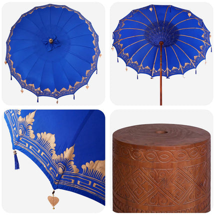 Balinesisk parasol med base 2 stk. Blå